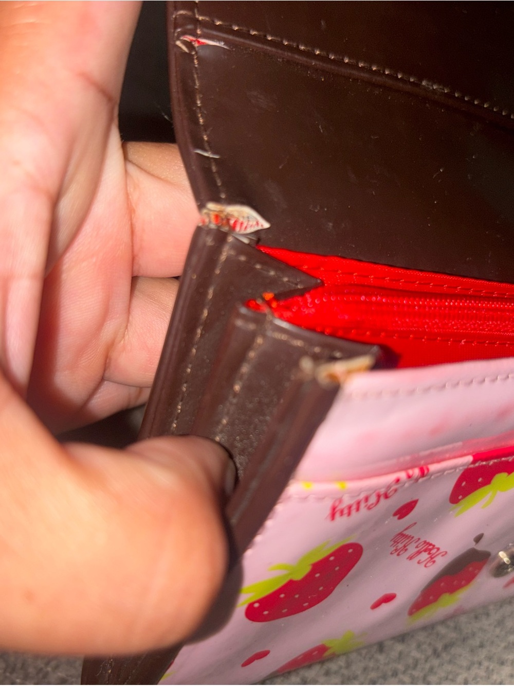 Hello kitty pink long wallet with strawberries printed all over it. 🍓🐱 - Picture 8 of 11